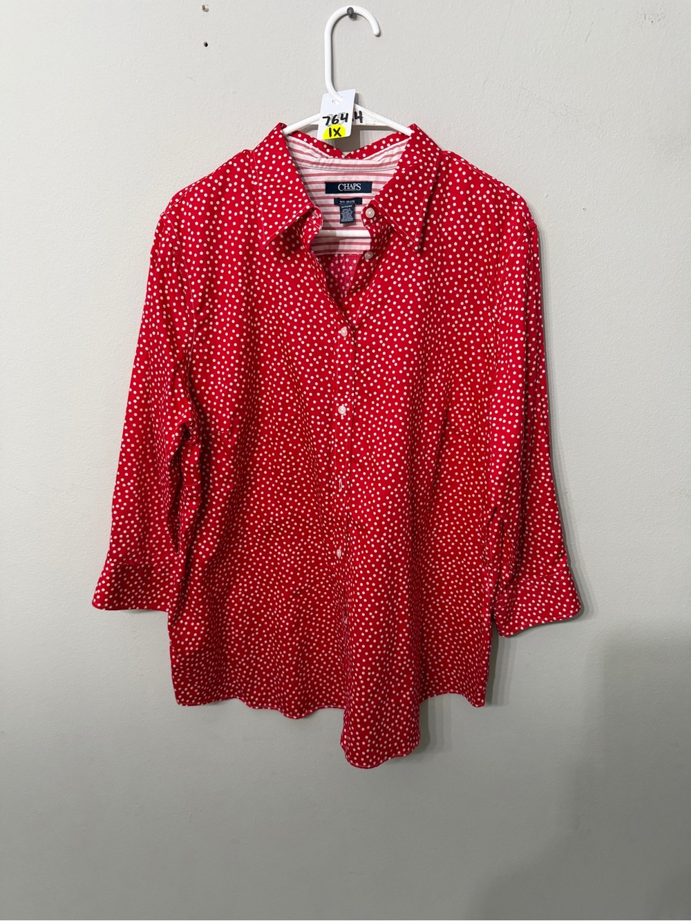 Women's Chaps Red White Polka Dot Button Down Shirt 1X Plus